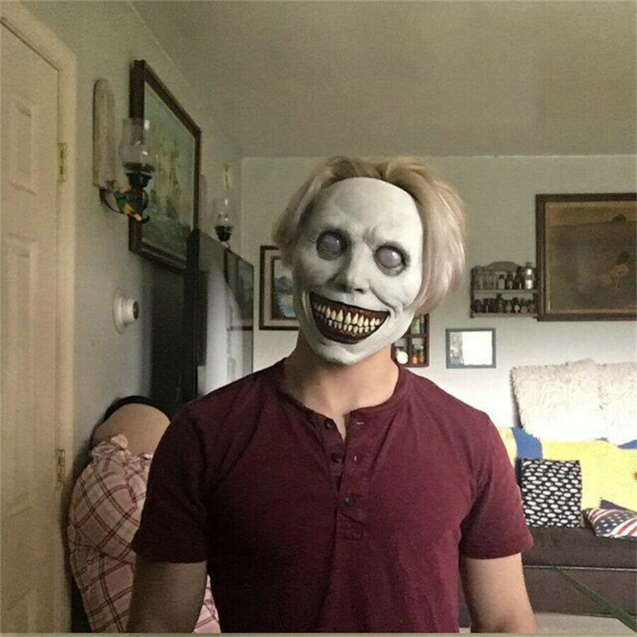 Creepy Smiling Demon Ghost Mask Halloween Cosplay Costume Scary Horror Prop