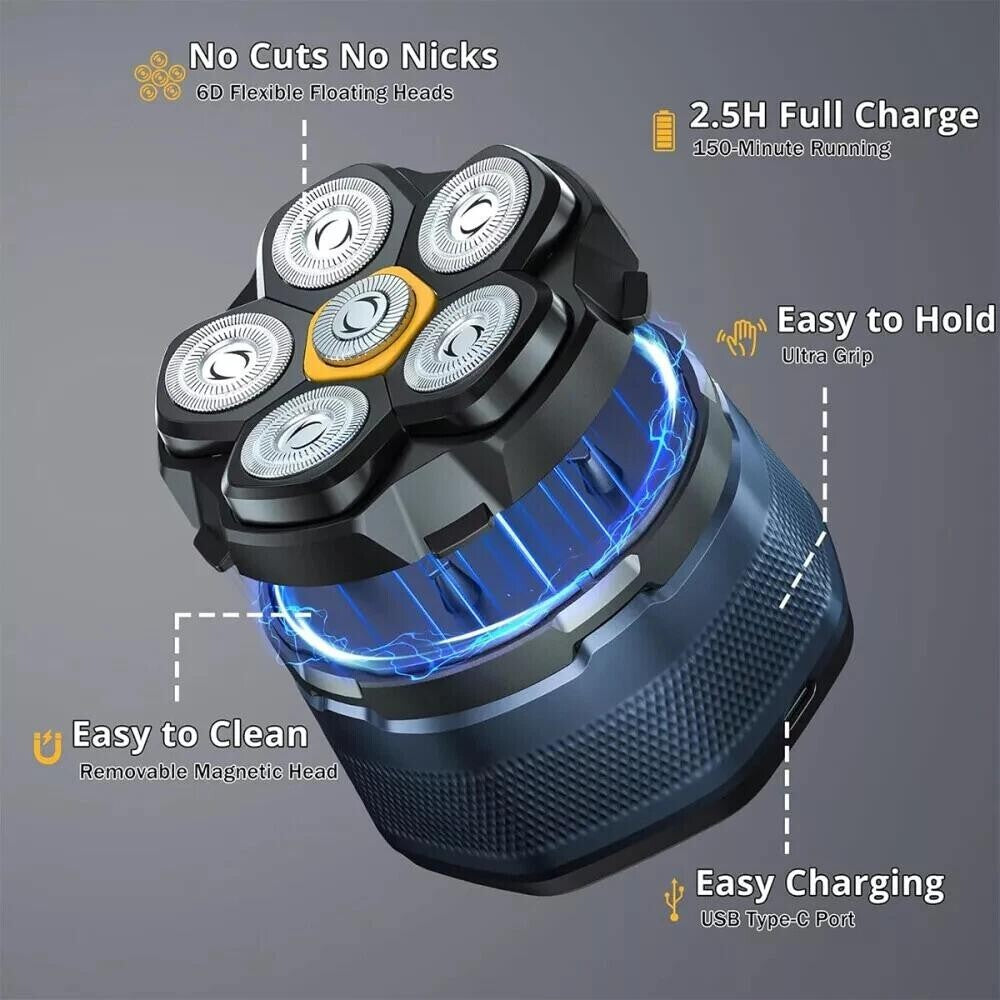 Electric Head Shaver for Bald Men 6D Magnetic Razor Wet/Dry Beard Hair Trimmer