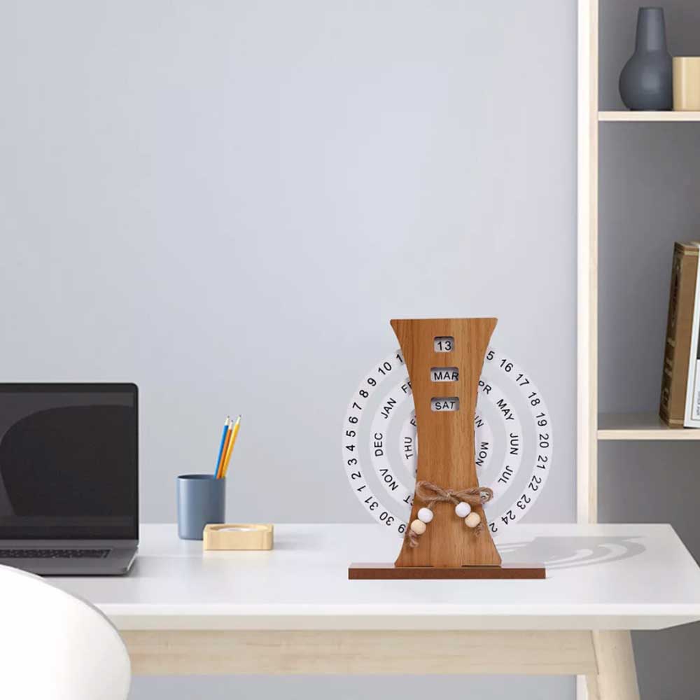 Creative Desk Calendar Manual Rotatable Calendar Wooden Desk Calendar Reusable