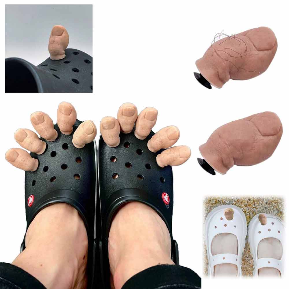 2PC 3D Funny Toe Shoe Charms Big Toe Croc Charm with Hairy DIY Unique Shoe Decor