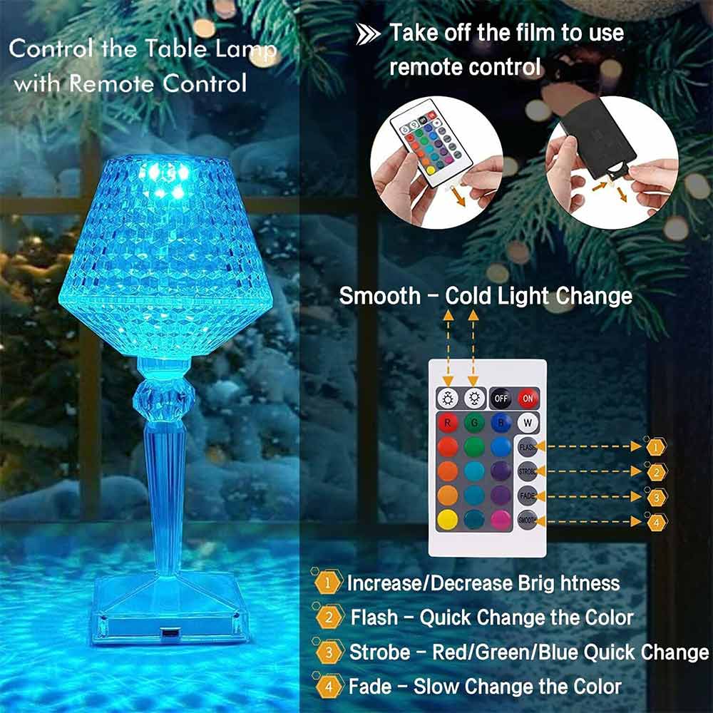 Crystal Night Light RGB 16colors Table Lamp Dimming USB Rechargeable Bedside