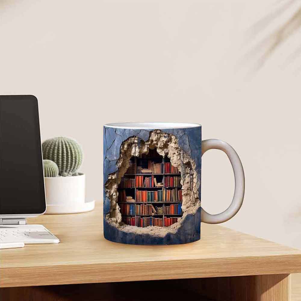 Book Lover Ceramic Mug 3D Bookshelf Mug-Library Book Shelf Mugs Xmas Gift