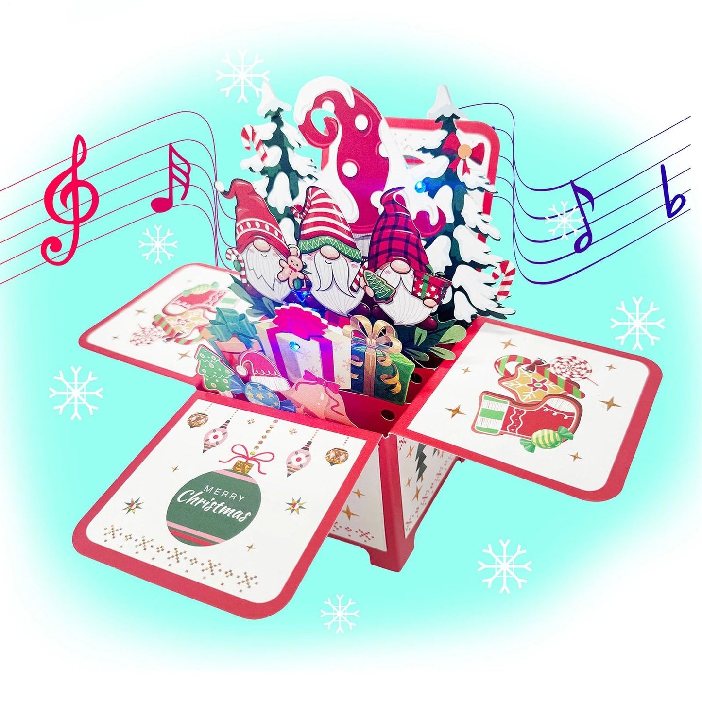 5Pack 3D Pop-Up Christmas Cards with Lights & Music – Santa Claus & Gnome Scene Holiday Greetings