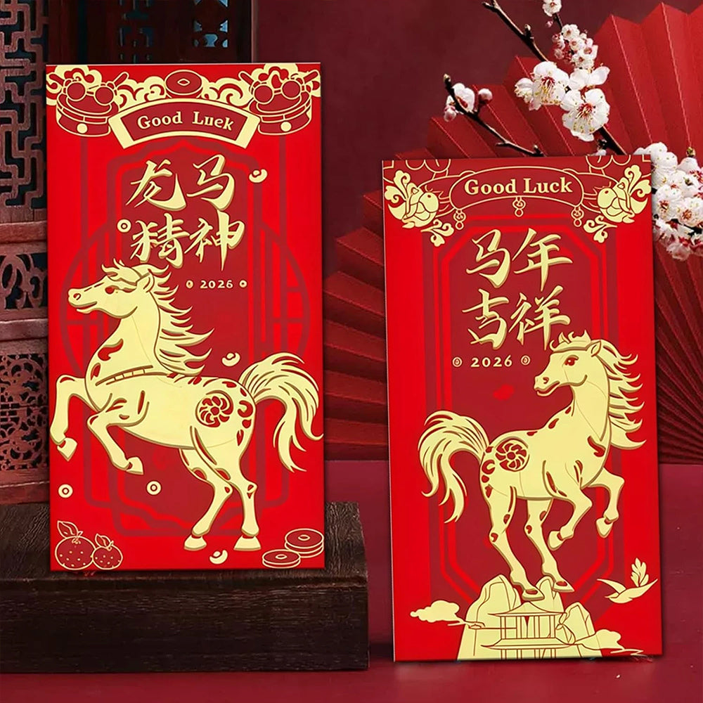 2026 Year of the Horse Red Envelopes - 12Pcs Chinese New Year Lucky Money Packets