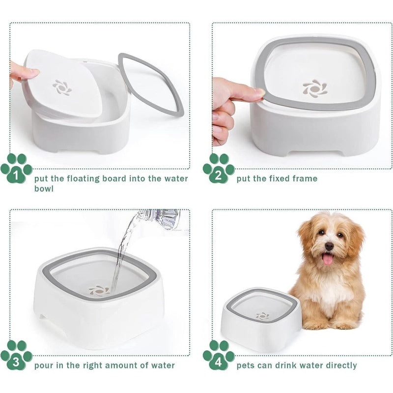 Non Spill Dog Water Bowl,1.5L Splash Proof Pet Water Bowl,Anti Slip Car Dog Bowl