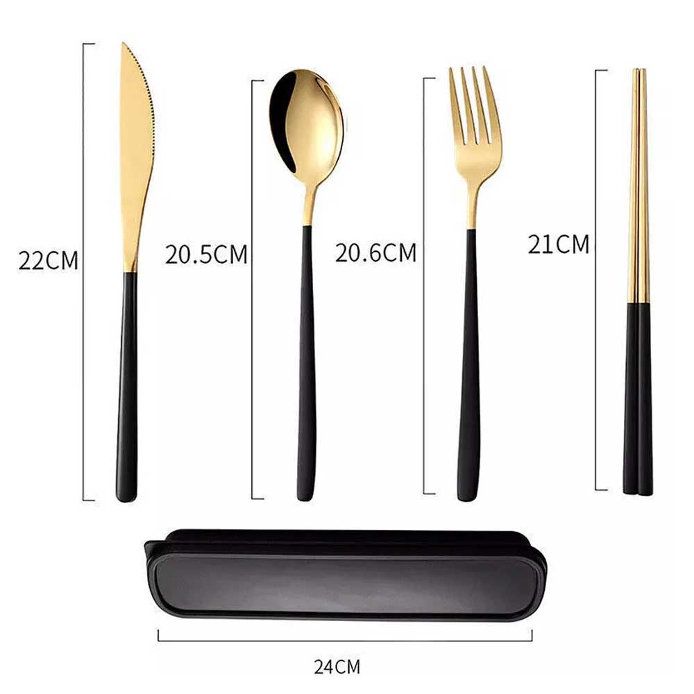 Cutlery Set Stainless Steel Spoon Fork Knife Chopsticks Travel Box Bag