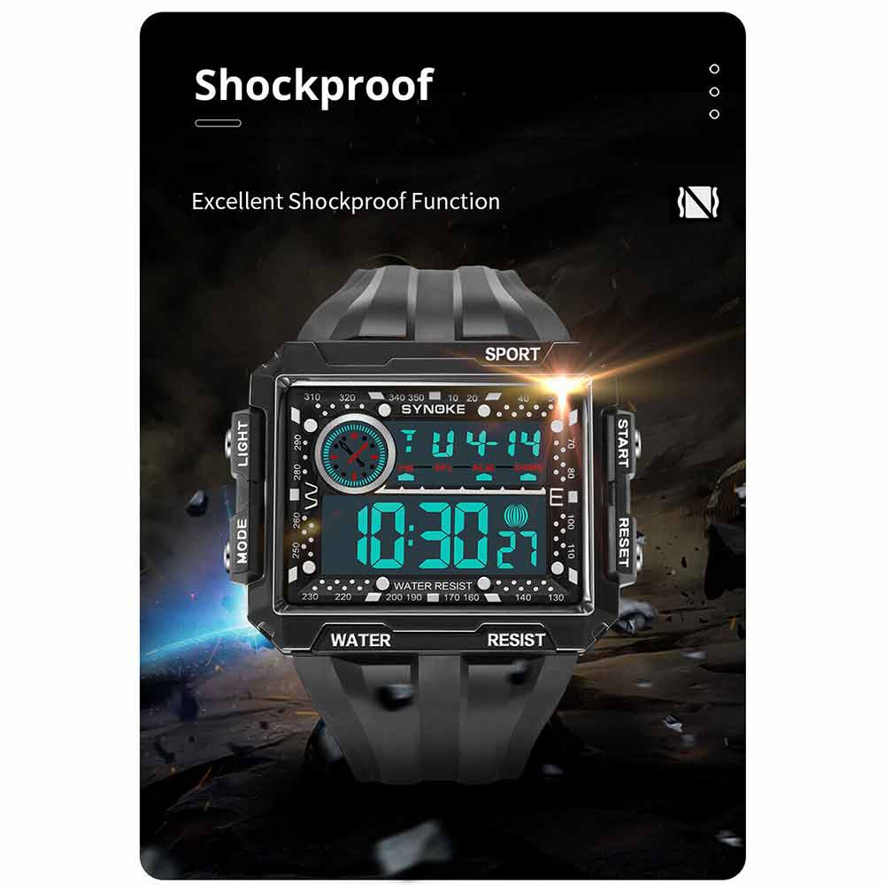 Men Sports Electric Watch Fashion Waterproof Shock Resist Large Screen Watch