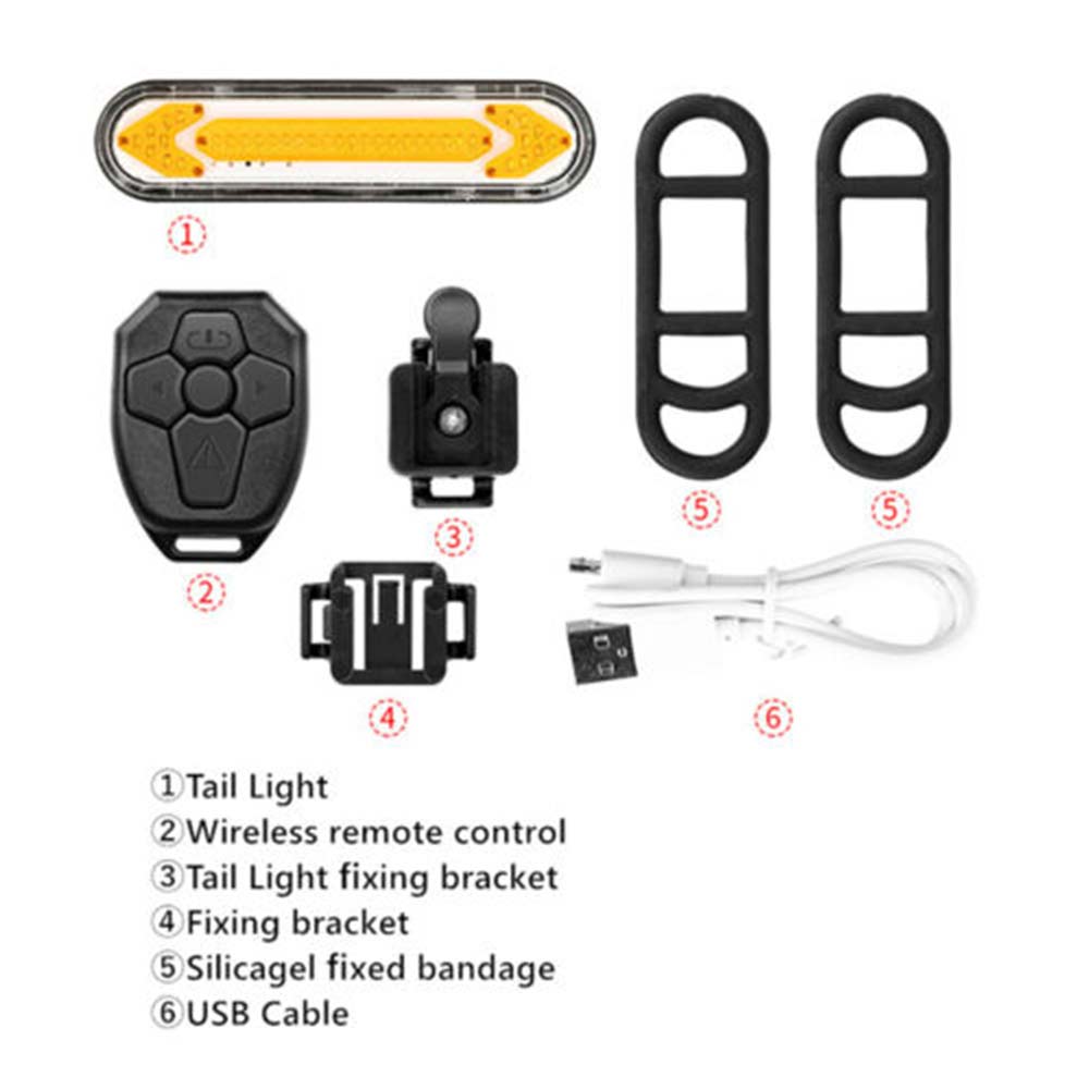 Bicycle Turn Signal Light LED Bike Rear Tail + Remote Control USB Rechargeabl