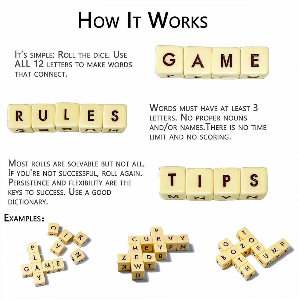 New Q-less Dice Game with Twelve Dice Letters, The Crossword Solitaire Game