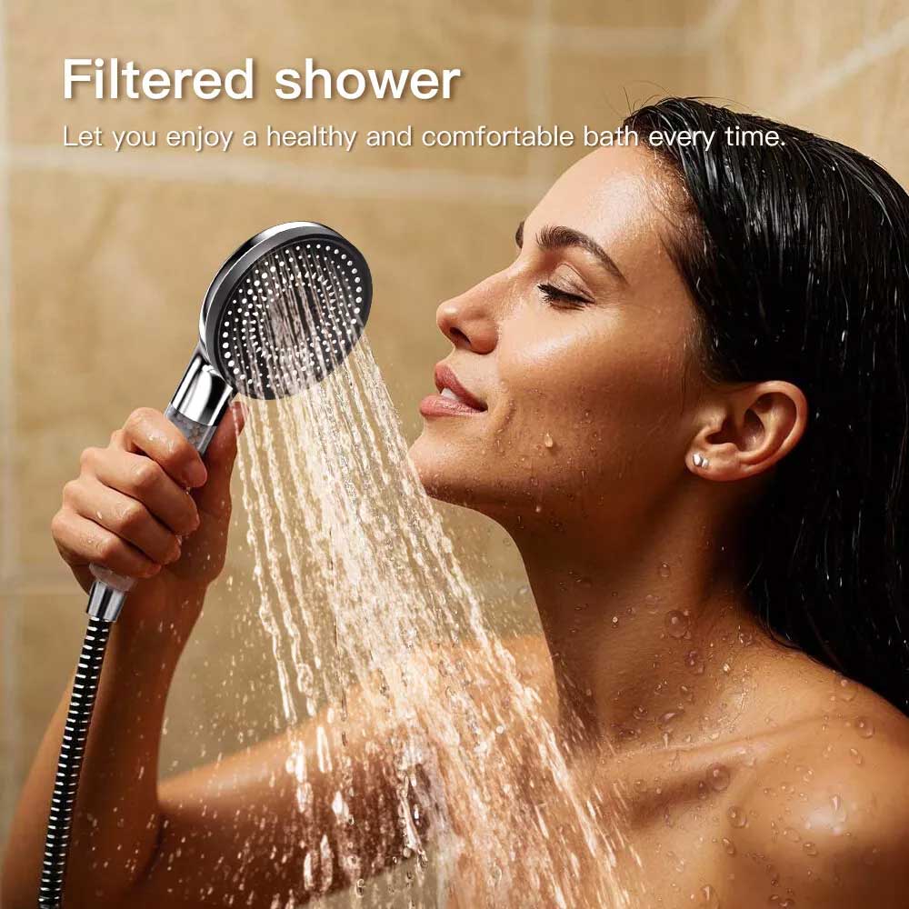 High Pressure 5-in-1 Filter Shower Head - 5 Modes - Hard Water Safe