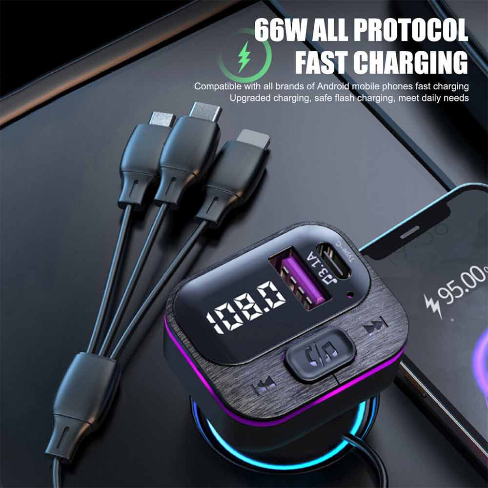 Car Bluetooth FM Radio Transmitter Adapter USB IOS Type C Fast Charger HandsFree
