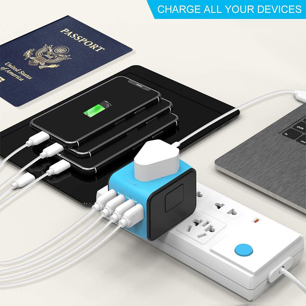 Universal World Travel Adapter 3 USB + Type-C Charger US/UK/EU/AU Plug Converter