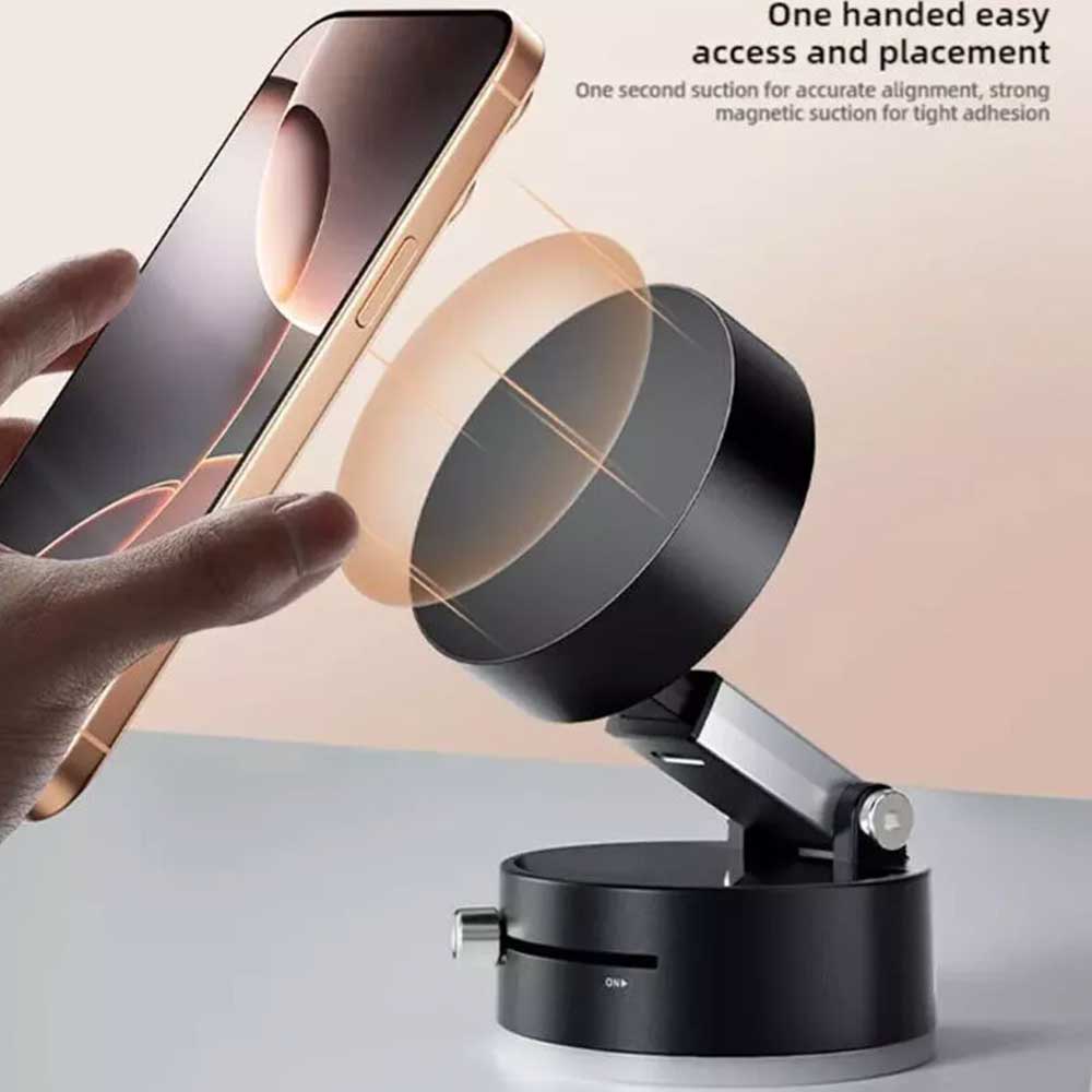 Magnetic Car Phone Holder - Vacuum Suction Cup, 360° Rotation, Strong Hold for Dashboard/Windshield