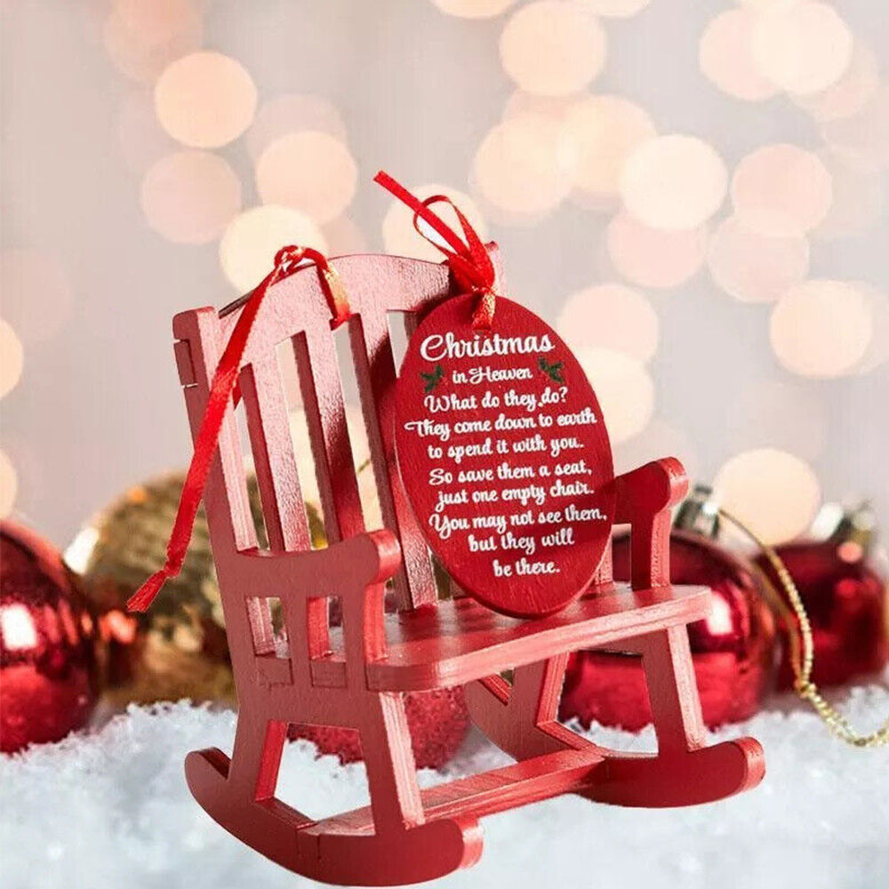 Christmas IN Heaven Memorial Ornament Hanging Mini Wood Rocking Chair+Tag