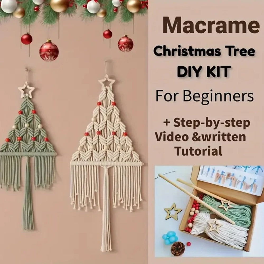 2-Pack Knitted Christmas Tree DIY Kit – Macrame Wall Hanging Decor for Festive Home Crafting