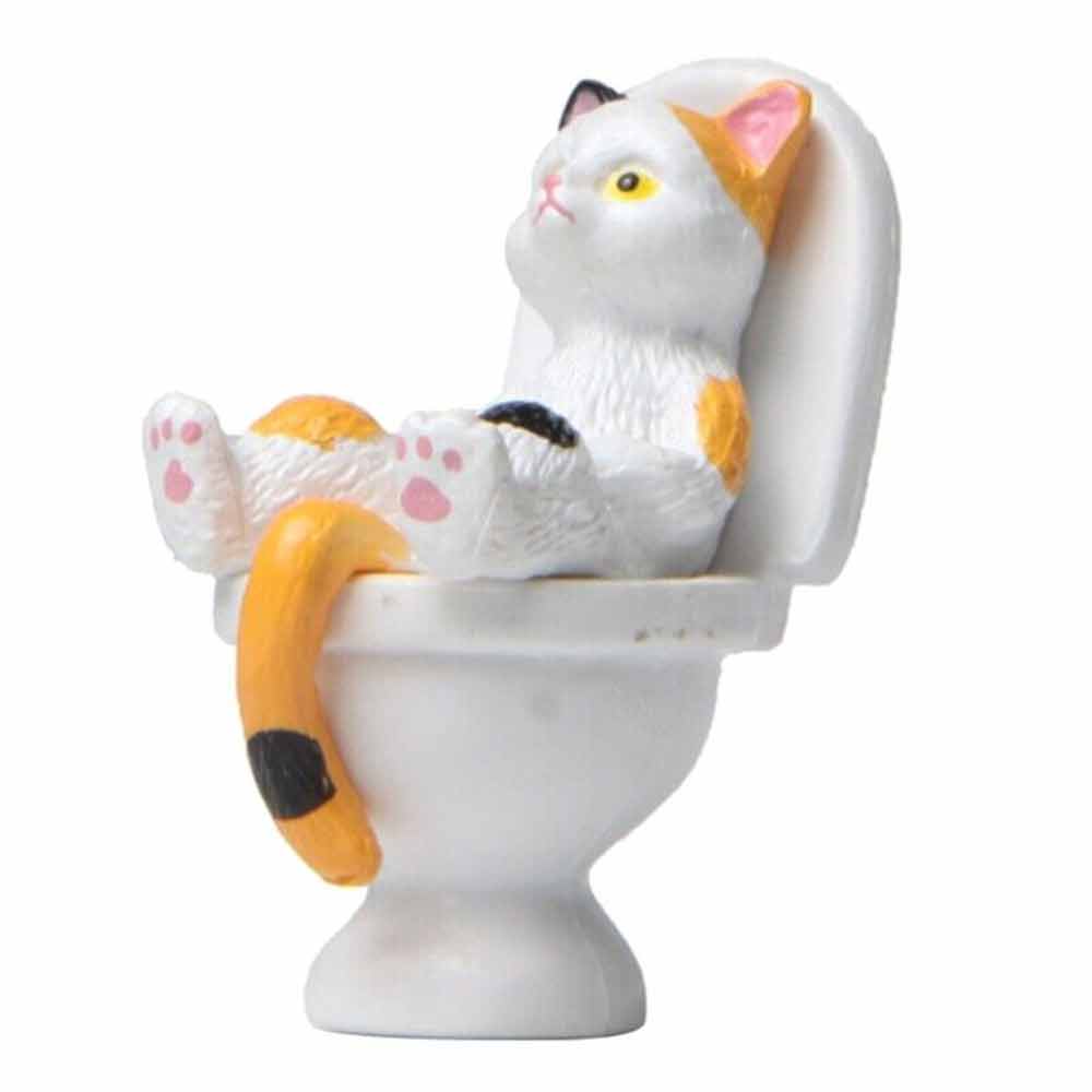 Cat On Toilet Statue Landscape Figurine Home Decorations Miniatures Ornament