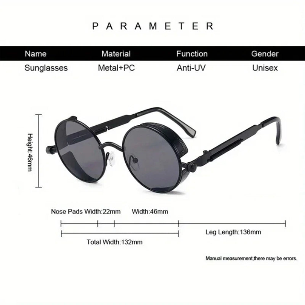 Classic Steampunk Sunglasses for Men and Women Retro Round Metal Frame Sunglasse