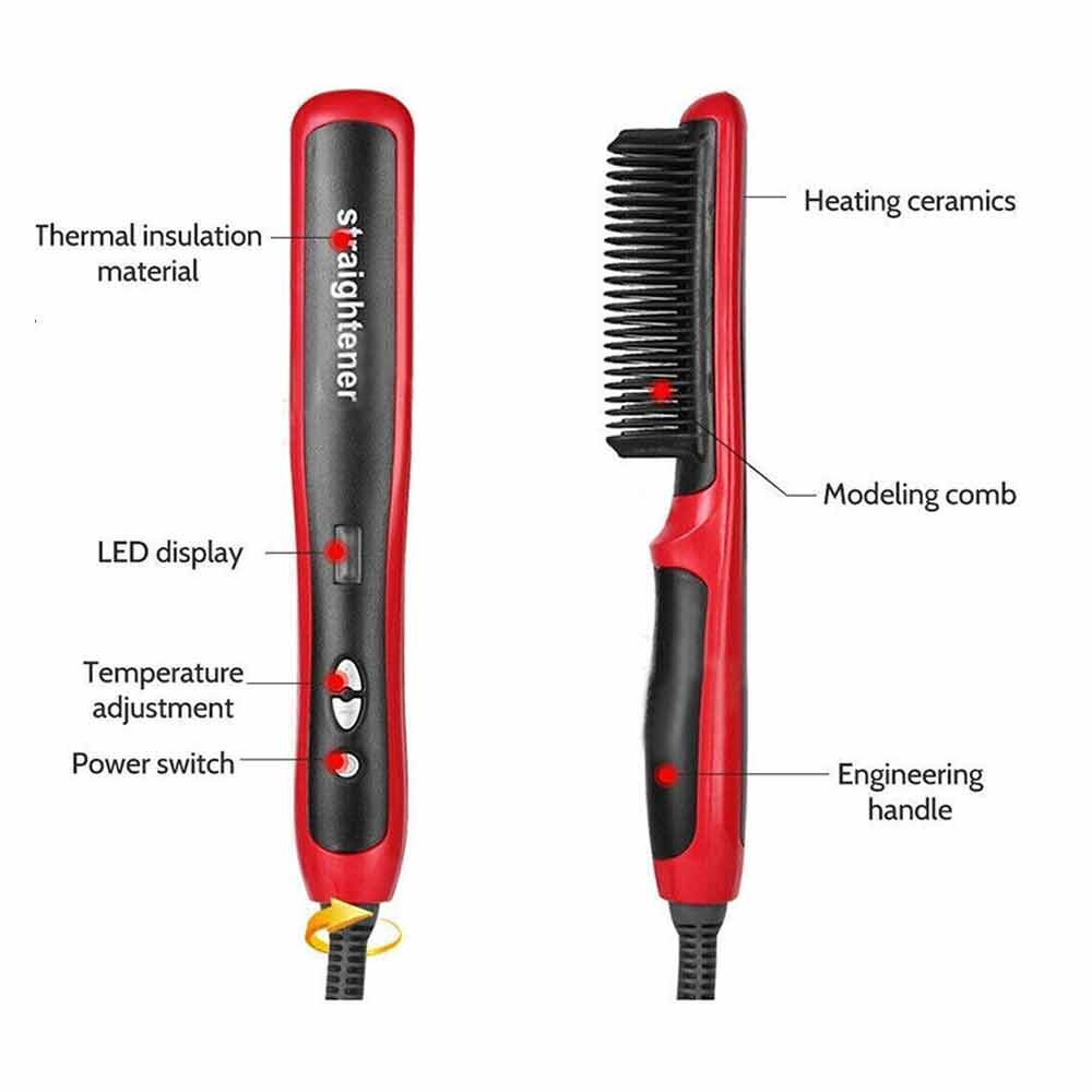LCD Electric Quick Heated Beard Straightener Brush Hair Comb Curling Curler Show
