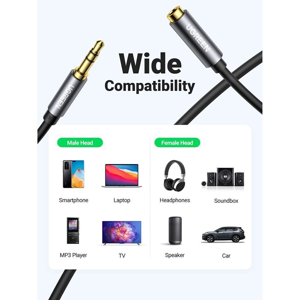 3.5mm AUX Extension Cable Male to Female Stereo Audio Auxiliary Ugreen