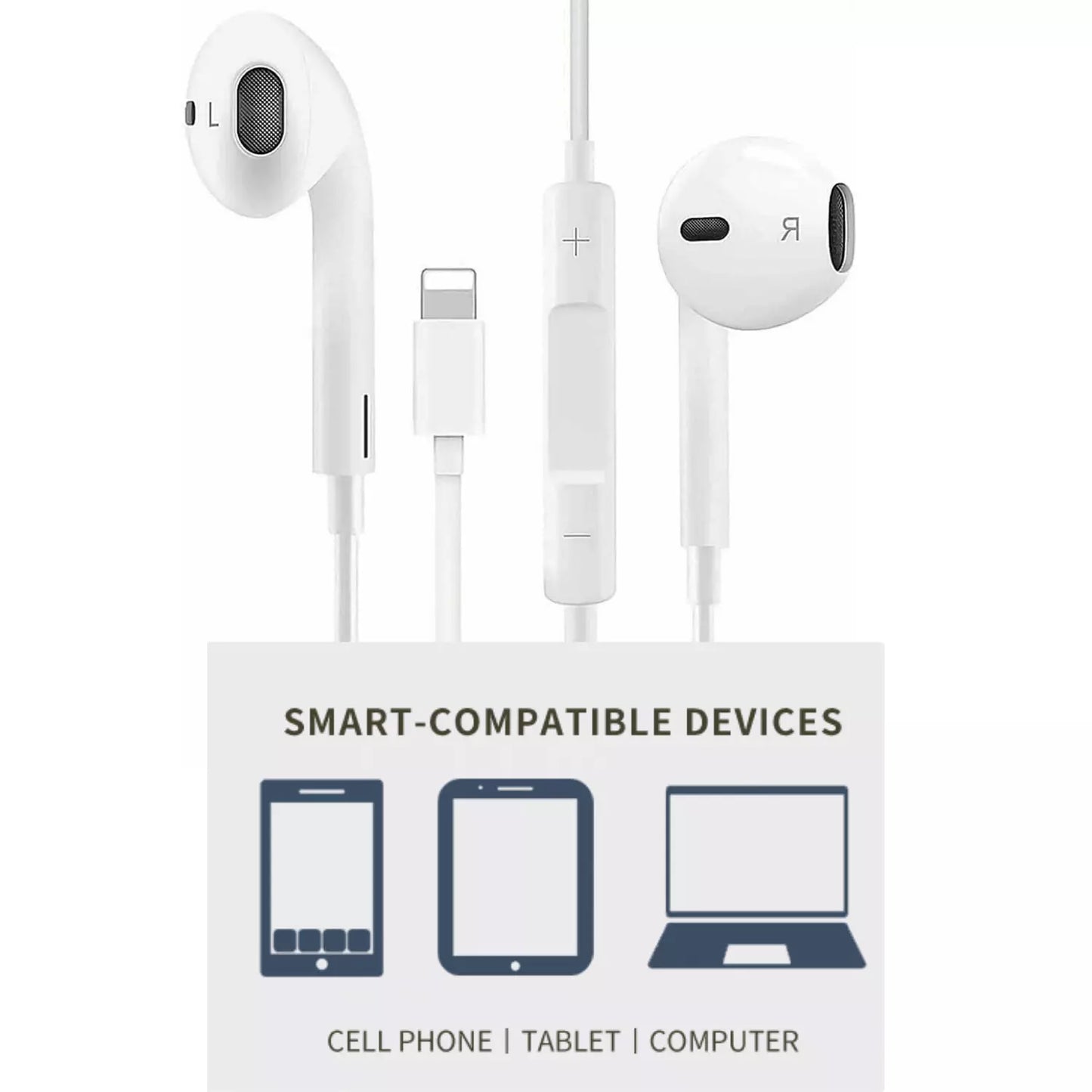 Earphones Apple Lightning with Controller Compatible With (Bluetooth connection Suitable for iPhone 5 to iPhone 14 series)