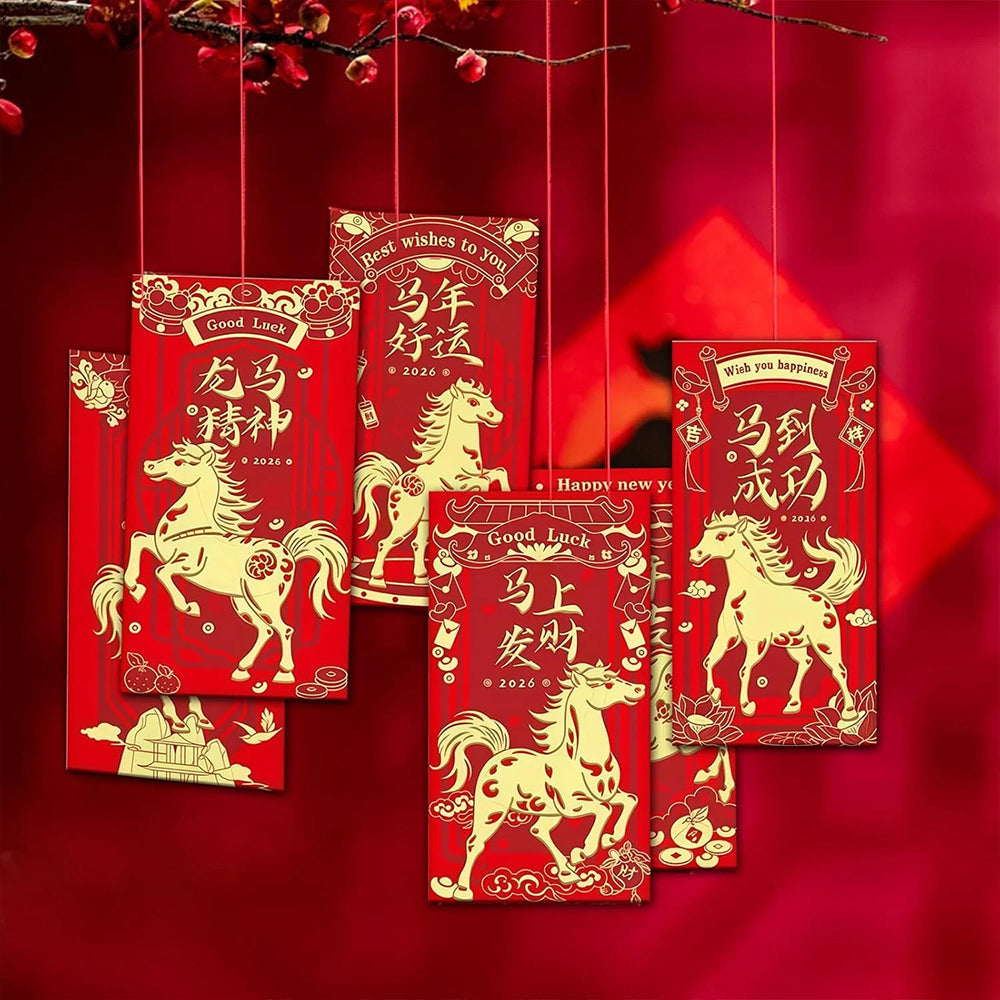2026 Year of the Horse Red Envelopes - 12Pcs Chinese New Year Lucky Money Packets