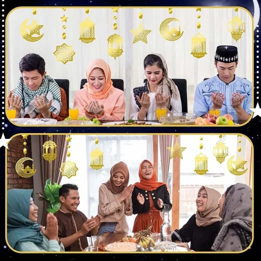 8x Eid Mubarak Hanging Pendant – Ramadan Muslim Party Decor Streamer Banner Set