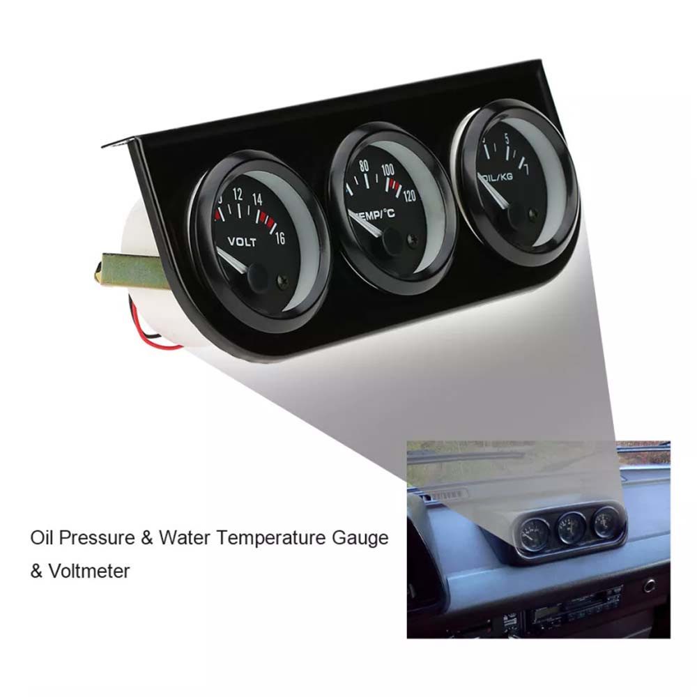 52mm Car Electronic Triple Gauge Kit Oil Pressure + Water + Tem +Voltmeter Meter