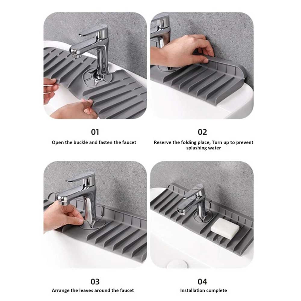 Silicone Faucet Mat - Universal Kitchen & Bathroom Sink Splash Guard with Drainage Design