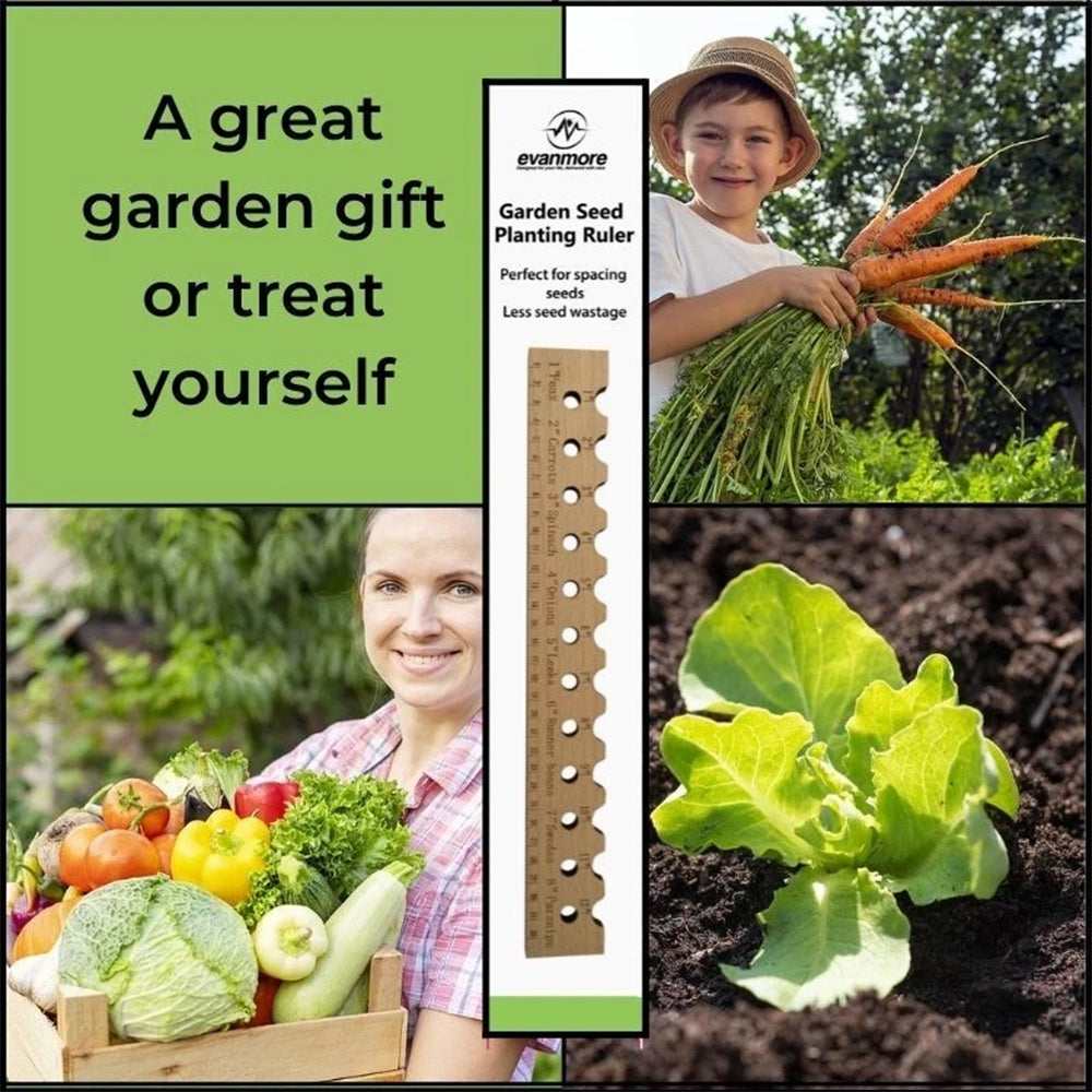 Wooden Planting Ruler - Garden Seed Spacer & Sowing Tool with Veg Spacing Guide