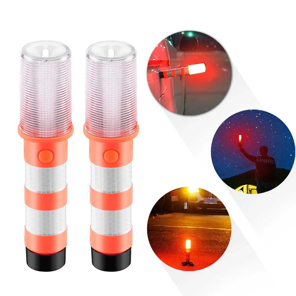 2PCS LED Car Emergency Warning Lights - Roadside Strobe Flares & Safety Beacons