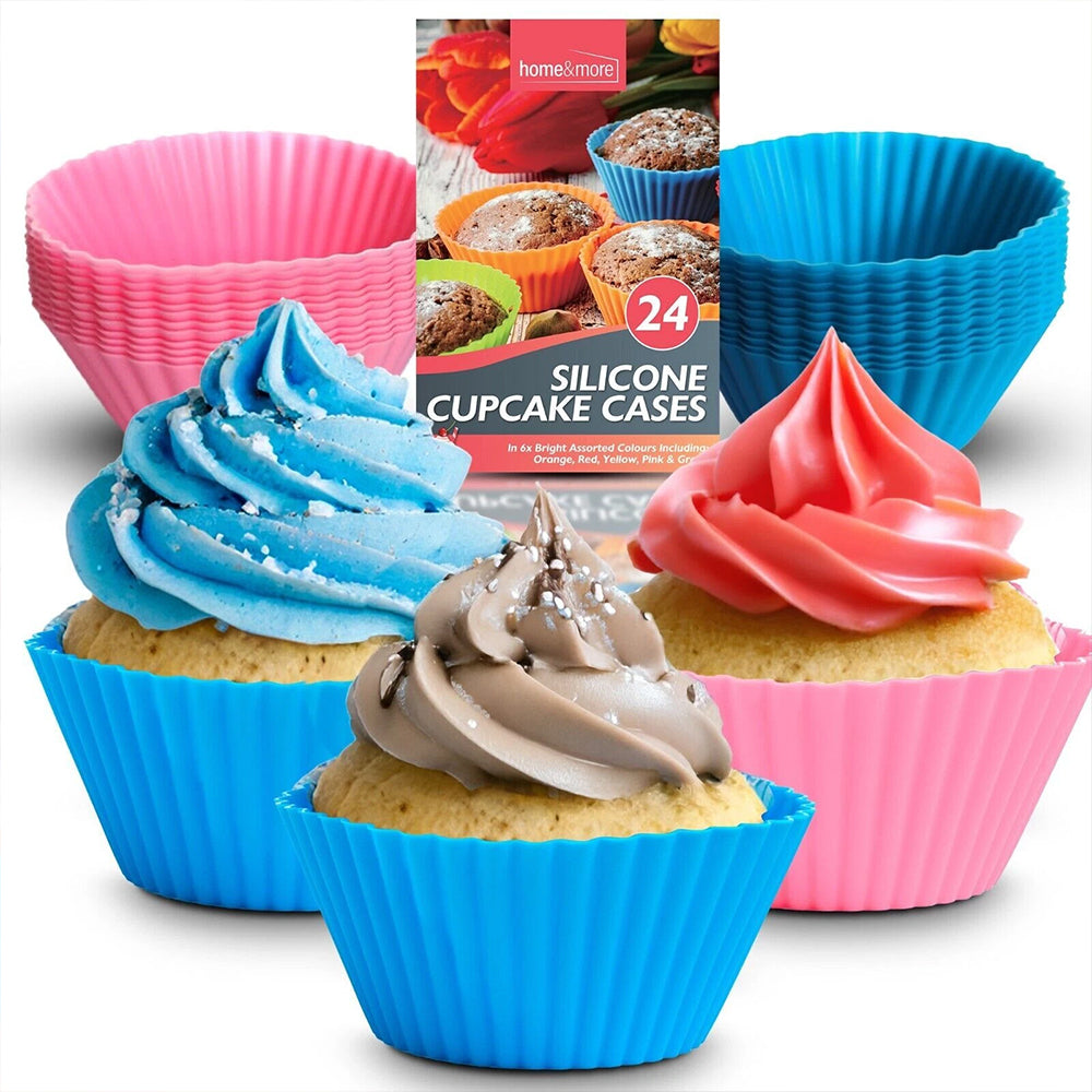 24PCS Reusable Silicone Cupcake Cases - Non-Stick, Multicolored Muffin Baking Cups