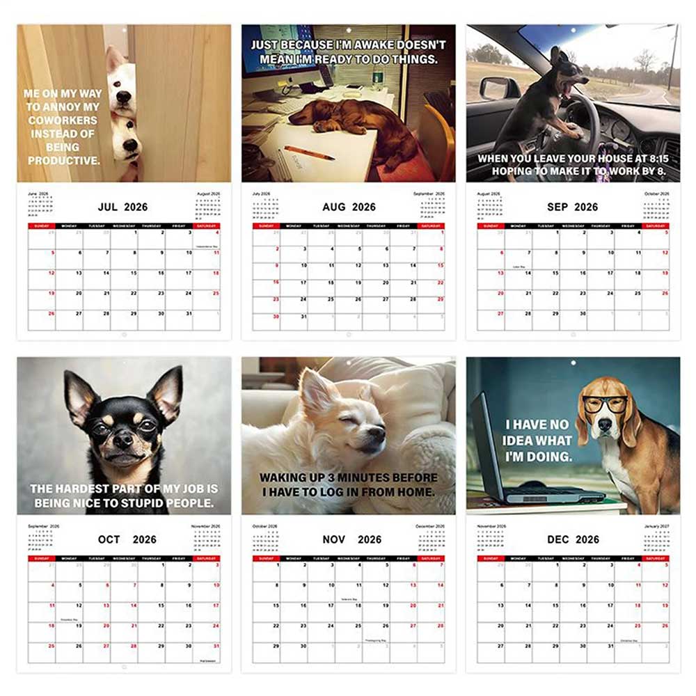 2026 Desk Dogs Calendar - Funny Dog Hanging Wall Calendar with Monthly View