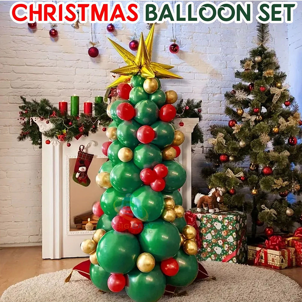 93-Piece Christmas Balloon Garland Kit  Arch Decor Set with Red, Green & Gold Star Balloons