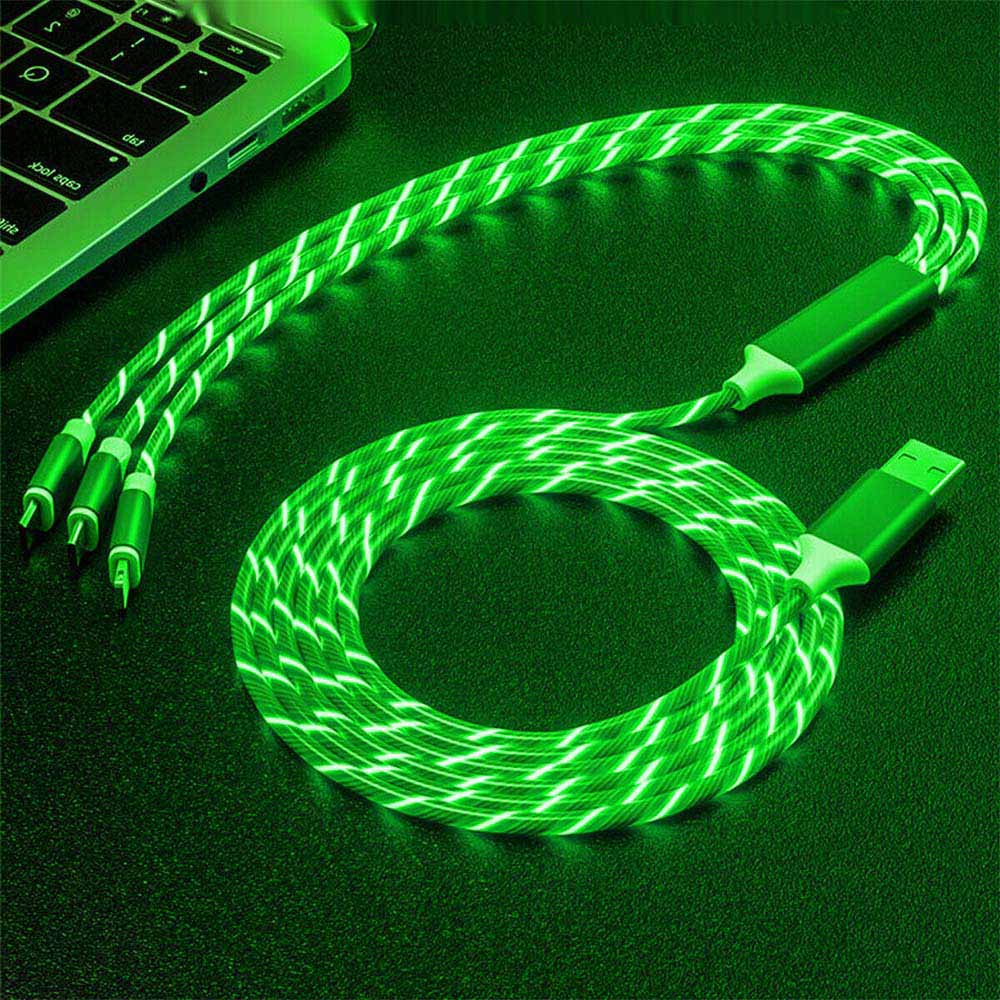 4PCS 1m LED Flowing Light Up 3 in 1 Charging Cable, Micro Type-C iPhone Cable