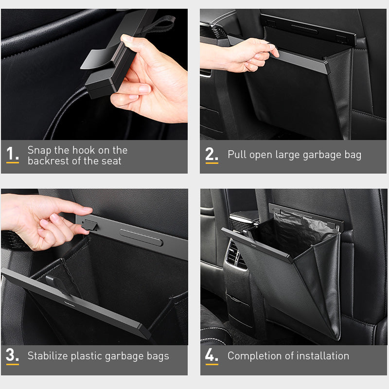 Baseus PU Leather Car Trash Bag - Waterproof, Leakproof Waste Basket with Magnetic Closure