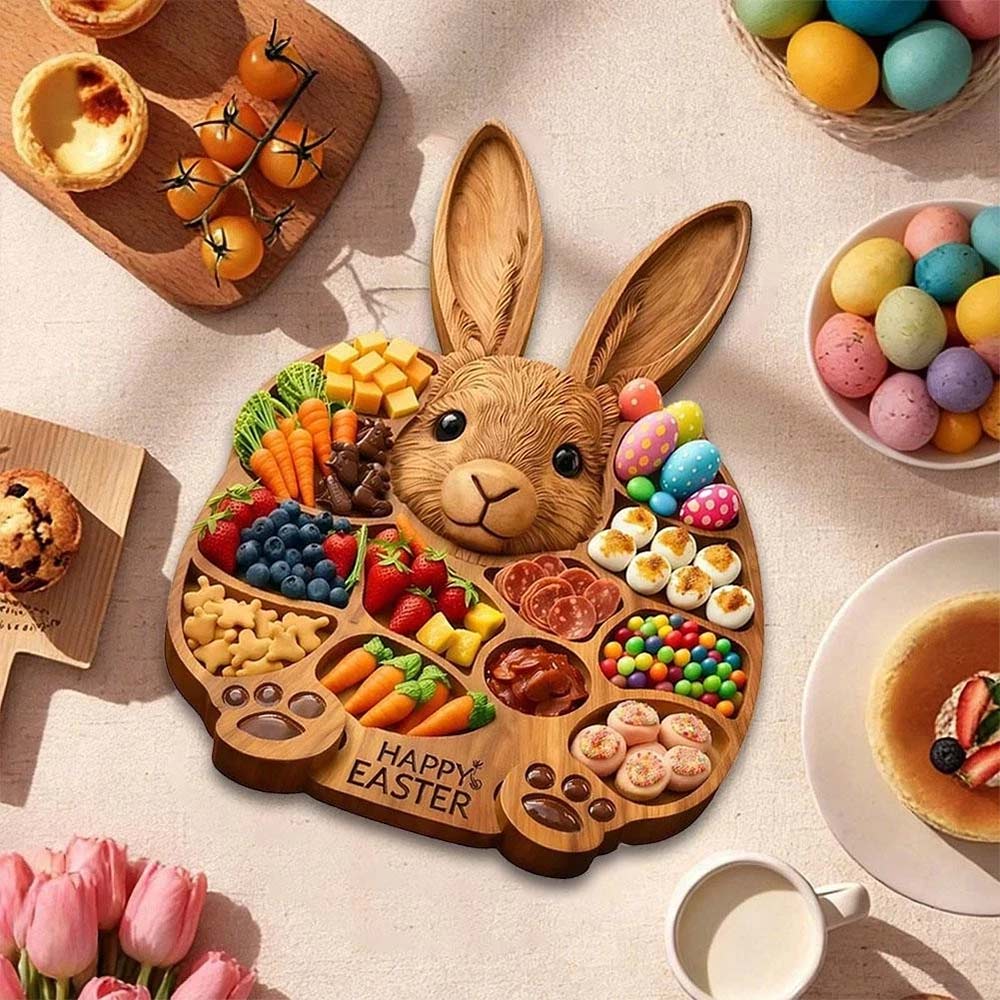 Easter Bunny Wooden Serving Platter - 14" x 14" Cold Dishes Board, Great Gift