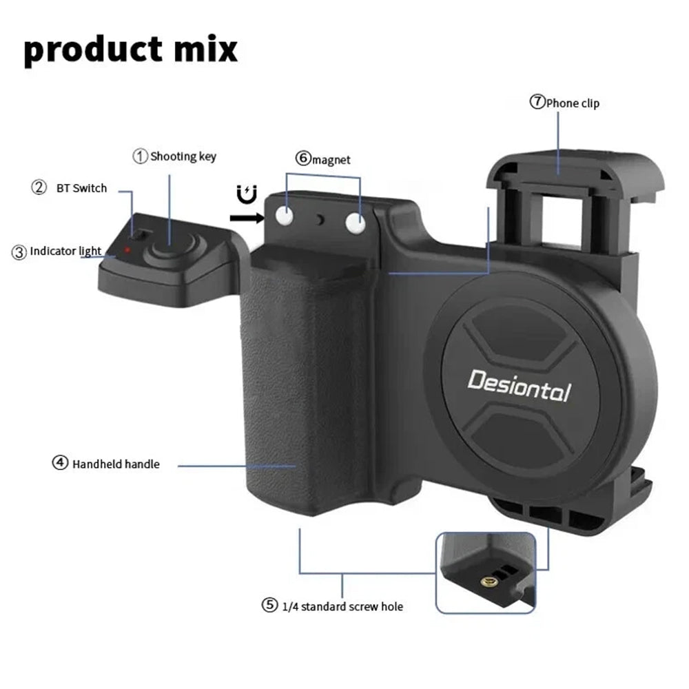 Smartphone Camera Grip – Bluetooth Shutter Selfie Stabilizer Handle for Phones