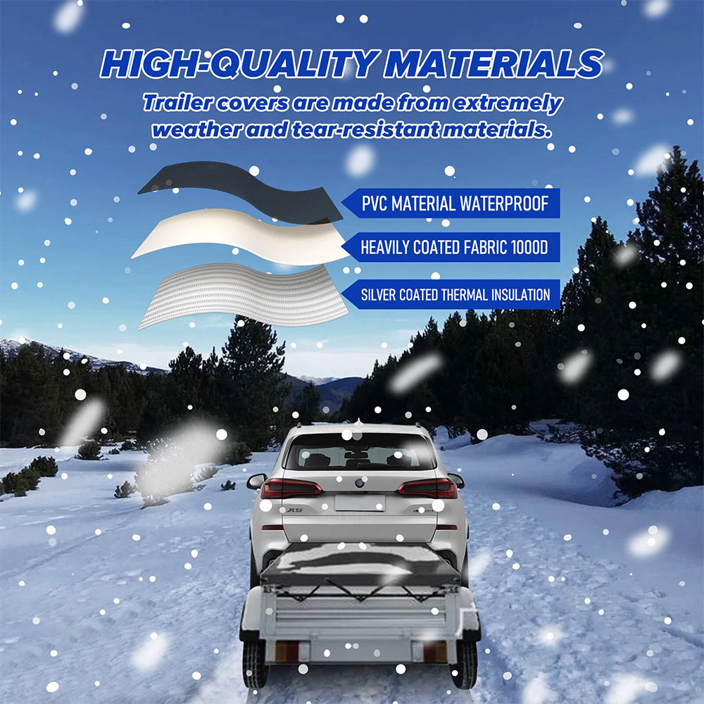 Black Trailer Cover with Bungee Cord 214*122*13cm - Heavy Duty Waterproof Tie Down 420D