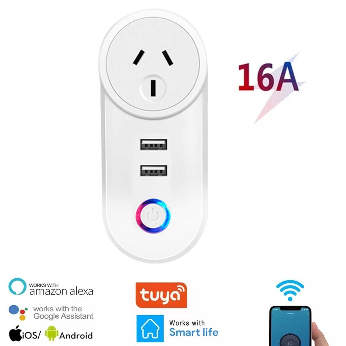 WiFi Dual Smart Home Socket – Outlet Adaptor with App Control for Alexa & Google