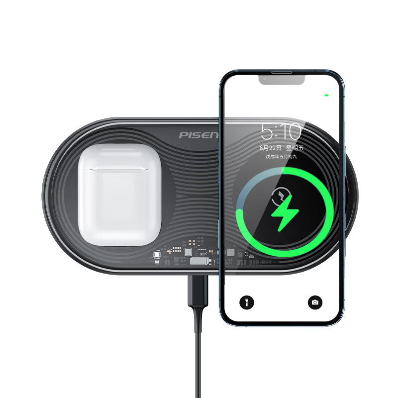 Fast Wireless Charger – 2-in-1 Transparent for iPhone AirPods Watch