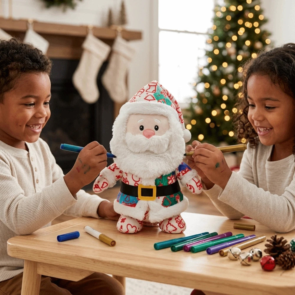 DIY Paintable Santa Plush Toy – Christmas Craft Kit with 12 Coloured Pens