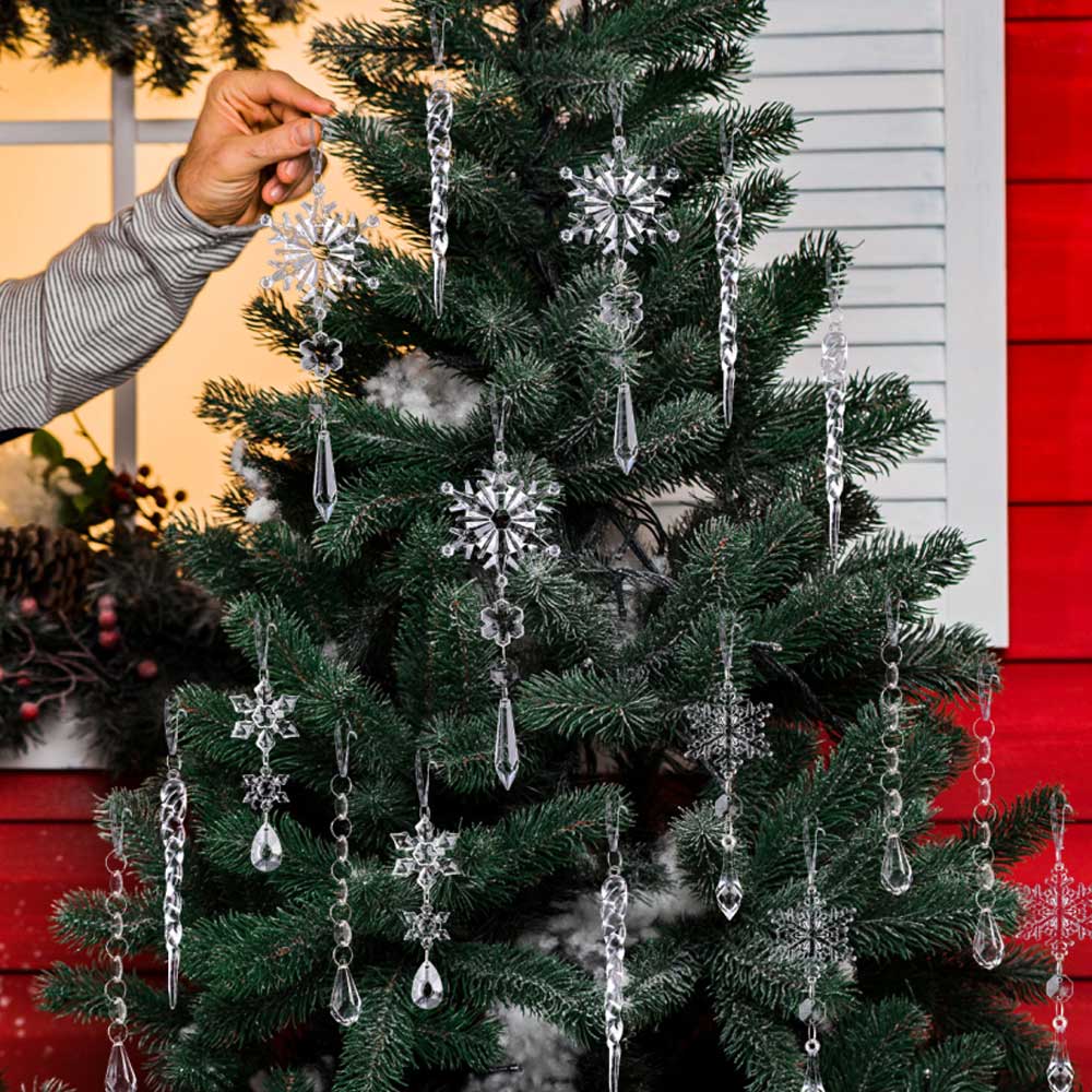 18X Crystal Christmas Ornaments for Tree Hanging Snowflake Icicle Pendant Decor