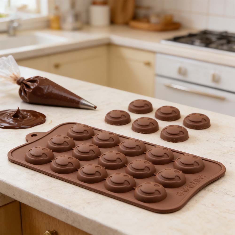 2X Silicone Smiley Face Molds - Chocolate Cake Ice Tray & Jelly Candy Baking Moulds