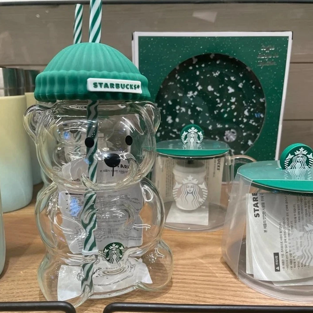 2026 Barista Star Bear Limited Edition Glass Cup with Lid & Straw – 20oz (591ml) Collector's Gift Cup