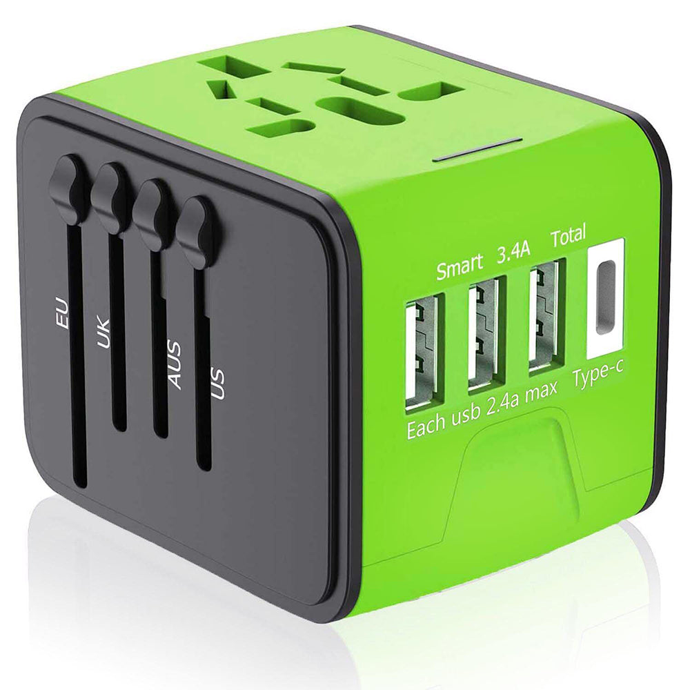 Universal World Travel Adapter 3 USB + Type-C Charger US/UK/EU/AU Plug Converter