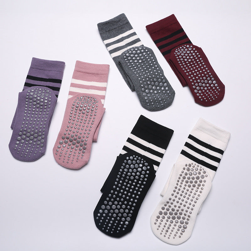 Non-Slip Women's Yoga Socks – Mid-Calf Striped for Indoor Floor & Pilates