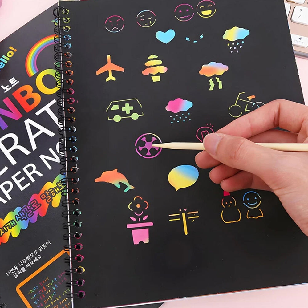 2X Scratch Art Book Magic Rainbow Painting Doodle Board