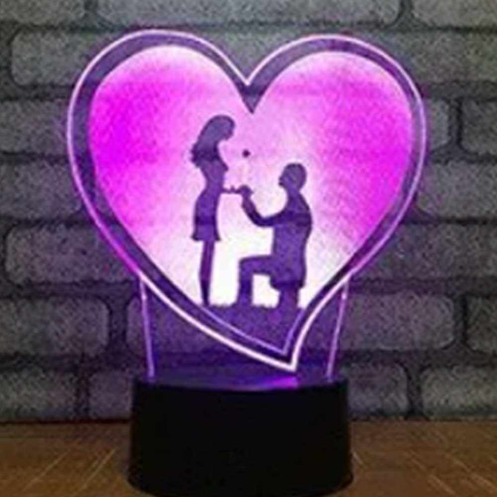 3D Acrylic LED Propose Wedding 7 Colour Novelty Gift Night Light TouchTable Lamp