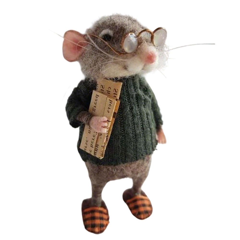 Needle Felted Mouse Christmas Decor - 10cm Handmade Felt Animal Ornament for Xmas Tree