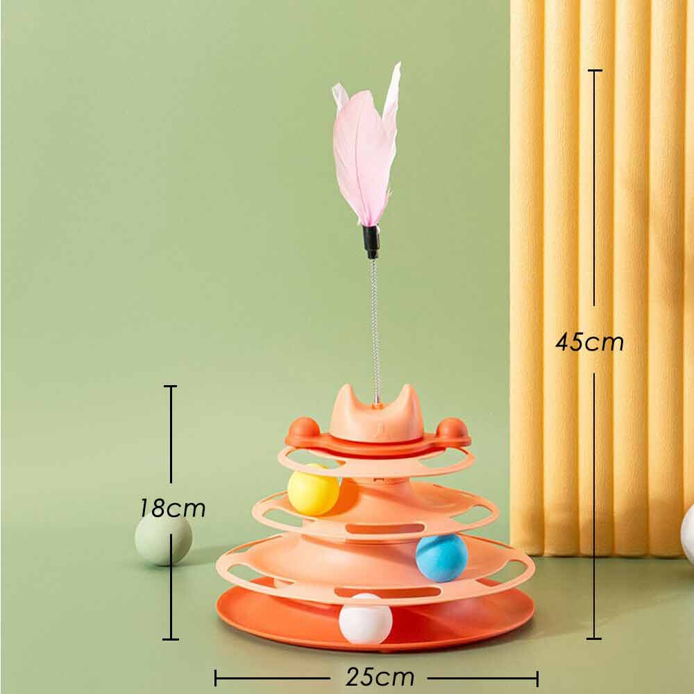 3 Level Cat Toy Kitten Rotating Feather Teaser Tower Interactive Funny Toys